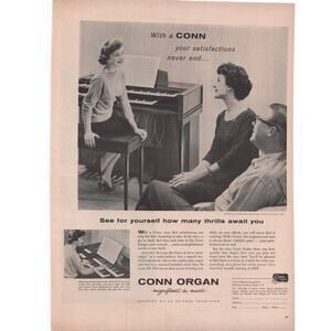 Conn Organ Magazine Advertisement Musical Instrument Black and White Vintage